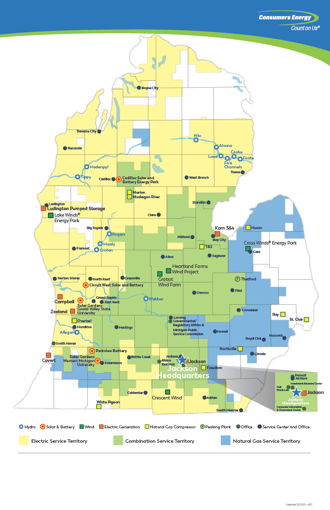 Electric and Natural Gas Service Territories | Consumers Energy
